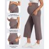 imageG4Free Wide Leg Maternity Yoga Capris Over The Belly Stretch Pregnancy Cropped Pants with PocketsTaupe