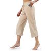 imageG4Free Wide Leg Pants for Women Yoga Capris with Pockets Drawstring Casual Cropped Pants for SummerLight Khaki
