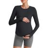 imageG4Free BareFeel Maternity Long Sleeve T Shirts Crewneck Ruches Pregnancy Workout Tops with Thumbholes Altheltic Yoga TeeBlack