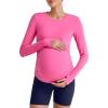 imageG4Free BareFeel Maternity Long Sleeve T Shirts Crewneck Ruches Pregnancy Workout Tops with Thumbholes Altheltic Yoga TeeHot Pink