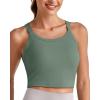 imageG4Free Barefeel Cropped Workout Tops for Women Built in Bra Removable Padded Longline Sports Bras Racerback Yoga TopsGray Sage