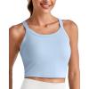 imageG4Free Barefeel Cropped Workout Tops for Women Built in Bra Removable Padded Longline Sports Bras Racerback Yoga TopsLight Denim