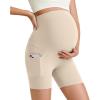 imageG4Free Barefeel Maternity Biker Shorts with Pockets Over The Belly Legging 5quot Pregnancy Yoga Pants Athletic WorkoutLight Khaki