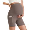 imageG4Free Barefeel Maternity Biker Shorts with Pockets Over The Belly Legging 5quot Pregnancy Yoga Pants Athletic WorkoutTaupe