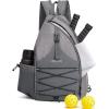 imageG4Free Pickleball Bag Pickleball Backpack for Women ampamp Men Adjustable Sling Bag with Waterproof PocketFence Hook Blue LeafLight Grey