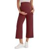 imageG4Free Wide Leg Maternity Yoga Capris Over The Belly Stretch Pregnancy Cropped Pants with PocketsDark Burgundy