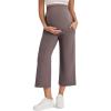 imageG4Free Wide Leg Maternity Yoga Capris Over The Belly Stretch Pregnancy Cropped Pants with PocketsTaupe