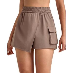 imageG4Free 2 in 1 Wrap Style Women Tennis Skorts Wide Leg Elastic Waist Hiking Shorts Workout with Cargo PocketCocoa Beige