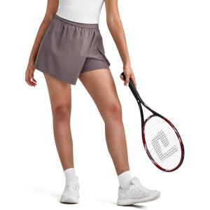 imageG4Free 2 in 1 Wrap Style Women Tennis Skorts Wide Leg Elastic Waist Hiking Shorts Workout with Cargo PocketTaupe