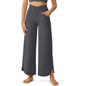 imageG4Free 252729 Wide Leg Pants for Women Ankle Length Loose Yoga Cross High Waist Dance Casual Pants with PocketsDeep Grey