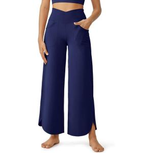 imageG4Free 252729 Wide Leg Pants for Women Ankle Length Loose Yoga Cross High Waist Dance Casual Pants with PocketsRoyal Blue