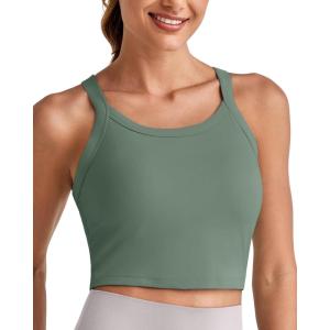 imageG4Free Barefeel Cropped Workout Tops for Women Built in Bra Removable Padded Longline Sports Bras Racerback Yoga TopsGray Sage