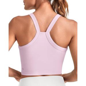 imageG4Free Barefeel Cropped Workout Tops for Women Built in Bra Removable Padded Longline Sports Bras Racerback Yoga TopsPink