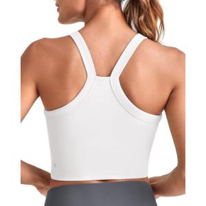 imageG4Free Barefeel Cropped Workout Tops for Women Built in Bra Removable Padded Longline Sports Bras Racerback Yoga TopsWhite