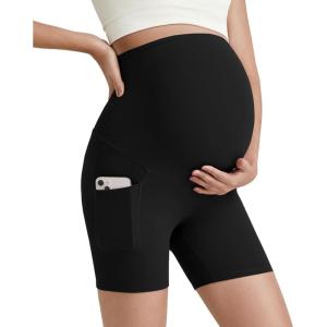 imageG4Free Barefeel Maternity Biker Shorts with Pockets Over The Belly Legging 5quot Pregnancy Yoga Pants Athletic WorkoutBlack