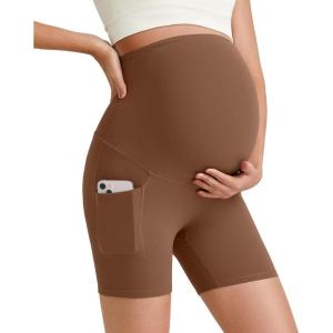 imageG4Free Barefeel Maternity Biker Shorts with Pockets Over The Belly Legging 5quot Pregnancy Yoga Pants Athletic WorkoutCoffee