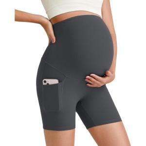 imageG4Free Barefeel Maternity Biker Shorts with Pockets Over The Belly Legging 5quot Pregnancy Yoga Pants Athletic WorkoutDark Gray