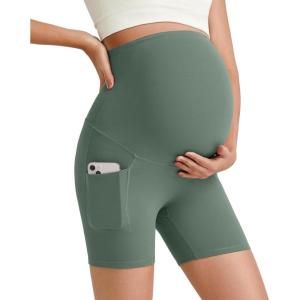 imageG4Free Barefeel Maternity Biker Shorts with Pockets Over The Belly Legging 5quot Pregnancy Yoga Pants Athletic WorkoutGray Sage