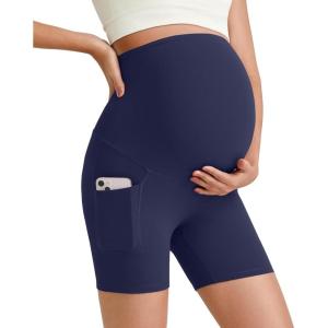 imageG4Free Barefeel Maternity Biker Shorts with Pockets Over The Belly Legging 5quot Pregnancy Yoga Pants Athletic WorkoutRoyal Blue