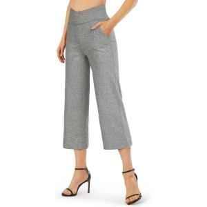 imageG4Free Capri Pants for Women Wide Leg Yoga Dress Capris with Pockets Cross Loose Casual Work Crop PantsGrey Heather