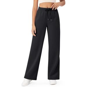 imageG4Free Fleece Lined Pants Women Drawstring Waist Wide Leg Pants Winter Warm Lounge Sweatpants with Pockets 293133Black
