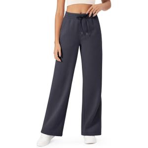 imageG4Free Fleece Lined Pants Women Drawstring Waist Wide Leg Pants Winter Warm Lounge Sweatpants with Pockets 293133Dark Gray