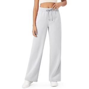 imageG4Free Fleece Lined Pants Women Drawstring Waist Wide Leg Pants Winter Warm Lounge Sweatpants with Pockets 293133Light Gray