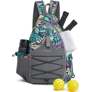 imageG4Free Pickleball Bag Pickleball Backpack for Women ampamp Men Adjustable Sling Bag with Waterproof PocketFence Hook Blue LeafBlue Leaf