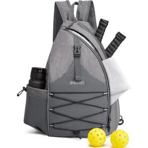 imageG4Free Pickleball Bag Pickleball Backpack for Women ampamp Men Adjustable Sling Bag with Waterproof PocketFence Hook Blue LeafLight Grey