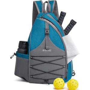 imageG4Free Pickleball Bag Pickleball Backpack for Women ampamp Men Adjustable Sling Bag with Waterproof PocketFence Hook Blue LeafTeal Blue