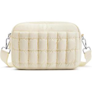 imageG4Free Puffer Crossbody Bag for Women Lightweight Small Purse Casual Quilted Clutch Fashionable Shoulder HandbagYellowish Beige