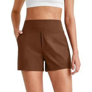 imageG4Free ShiftReady Athletic Shorts for Women High Waisted Trouser Shorts Trendy Casual Summer Short with PocketsDark Coffee