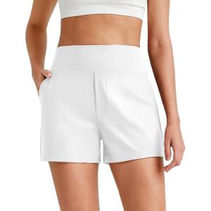 imageG4Free ShiftReady Athletic Shorts for Women High Waisted Trouser Shorts Trendy Casual Summer Short with PocketsWhite