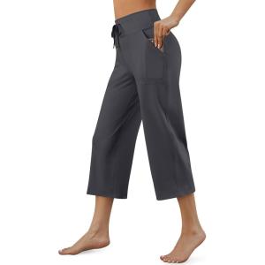 imageG4Free Wide Leg Capris Yoga Pants for Women with Pockets Summer High Waist Dress Pants for Workout Casual Pants 21quotDarkgrey