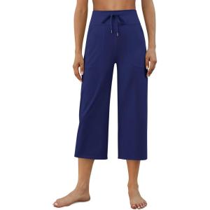 imageG4Free Wide Leg Capris Yoga Pants for Women with Pockets Summer High Waist Dress Pants for Workout Casual Pants 21quotRoyal Blue