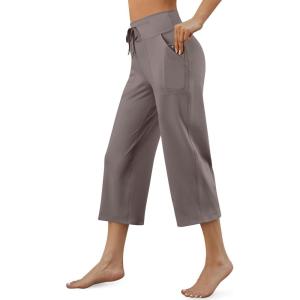 imageG4Free Wide Leg Capris Yoga Pants for Women with Pockets Summer High Waist Dress Pants for Workout Casual Pants 21quotTaupe