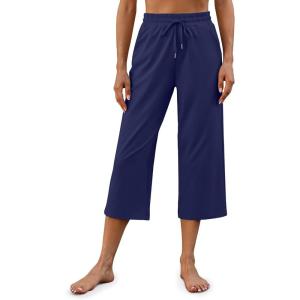 imageG4Free Wide Leg Pants for Women Yoga Capris with Pockets Drawstring Casual Cropped Pants for SummerRoyal Blue