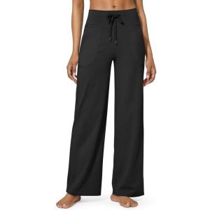imageG4Free Wide Leg Pants for Women Yoga Pants High Waist Sweatpants with Pockets Stretch Lounge Pants Comfy WorkoutBlack
