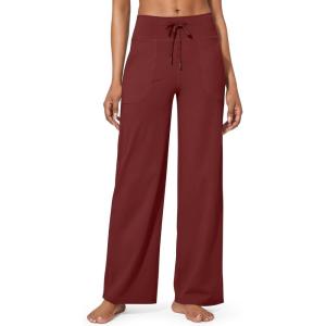 imageG4Free Wide Leg Pants for Women Yoga Pants High Waist Sweatpants with Pockets Stretch Lounge Pants Comfy WorkoutDark Burgundy