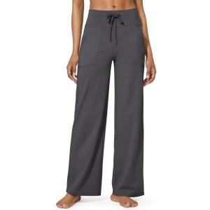 imageG4Free Wide Leg Pants for Women Yoga Pants High Waist Sweatpants with Pockets Stretch Lounge Pants Comfy WorkoutDark Grey