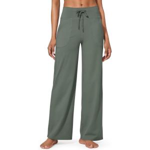 imageG4Free Wide Leg Pants for Women Yoga Pants High Waist Sweatpants with Pockets Stretch Lounge Pants Comfy WorkoutGrey Sage