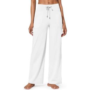 imageG4Free Wide Leg Pants for Women Yoga Pants High Waist Sweatpants with Pockets Stretch Lounge Pants Comfy WorkoutWhite