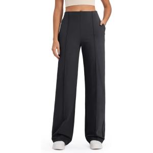 imageG4Free Wide Leg Pants for Women Yoga Pants with Pockets Stretchy Casual Lounge Pants Loose PetiteRegularTallBlack