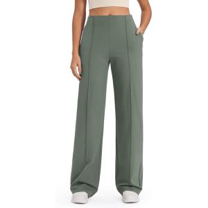imageG4Free Wide Leg Pants for Women Yoga Pants with Pockets Stretchy Casual Lounge Pants Loose PetiteRegularTallGray Sage