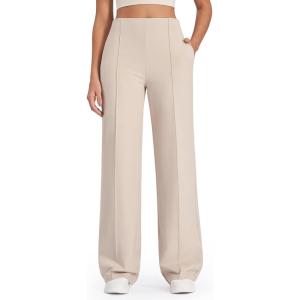 imageG4Free Wide Leg Pants for Women Yoga Pants with Pockets Stretchy Casual Lounge Pants Loose PetiteRegularTallKhaki