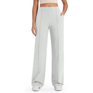 imageG4Free Wide Leg Pants for Women Yoga Pants with Pockets Stretchy Casual Lounge Pants Loose PetiteRegularTallLight Gray