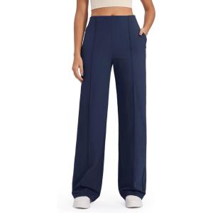 imageG4Free Wide Leg Pants for Women Yoga Pants with Pockets Stretchy Casual Lounge Pants Loose PetiteRegularTallNavy
