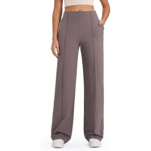 imageG4Free Wide Leg Pants for Women Yoga Pants with Pockets Stretchy Casual Lounge Pants Loose PetiteRegularTallTaupe