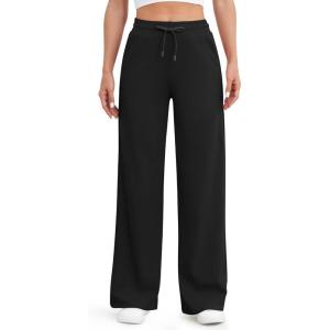 imageG4Free Wide Leg Yoga Pants with Pockets for Women Sweatpants Casual Drawstring Stretch Pants PetiteRegularTallBlack