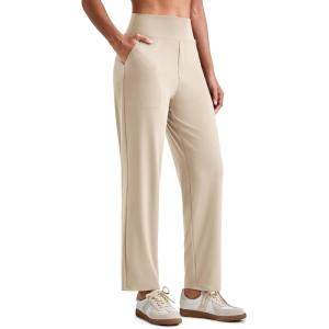 imageG4Free Womens Ankle Dress Yoga Pants with Pockets Stretchy Crop Business Casual Work Trousers PetiteRegularTallKhaki